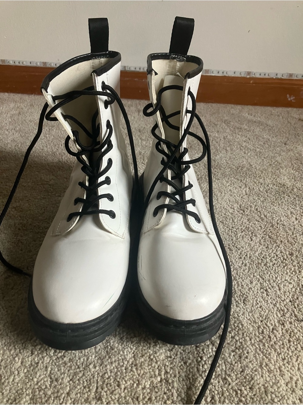 White Lace-Up Platform Combat Boots - Women's